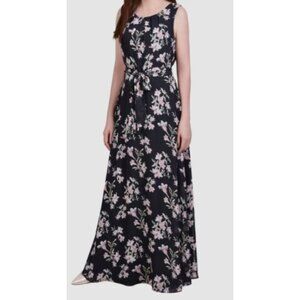 NY Collection Women's Floral Print Chiffon Maxi Dress Black Pink Size XL NWT